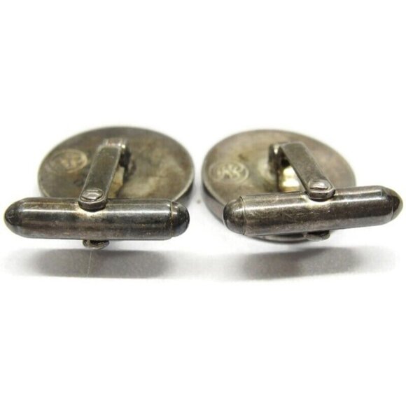 Vintage Silver Plated SJ Modernist Cufflinks Round Wedding Tux Vintage - Picture 8 of 12